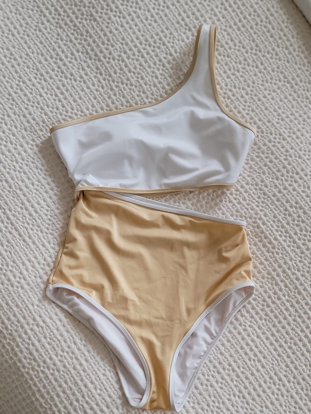 Victoria's Secret One-Shoulder Two-Tone Bikini in White and Gold